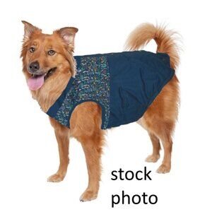 Dog Dark Blue Flower Patterned Reflective Lined Dog Jacket Heavy Sz:MED / LG